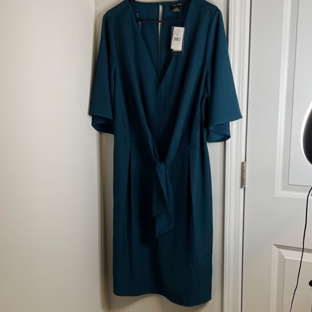 City Chic Teal Wrap Dress Womens S 16 Plus Size Boho Cocktail Midi